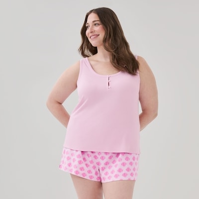Cami de nuit côtelée en modal col boutonné Femmes+ - Rose Cendré