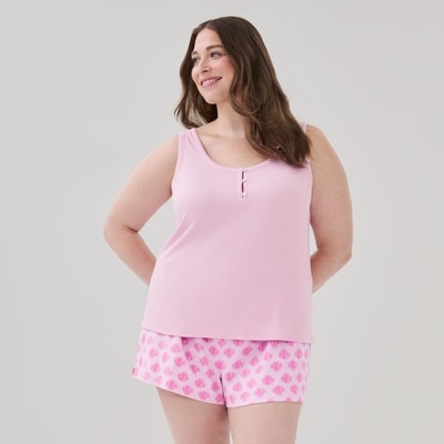 Women+ Modal Ribbed Henley Sleep Tank - Dusty Pink