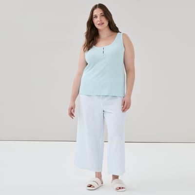 Cami de nuit côtelée en modal col boutonné Femmes+ - Bleu pâle