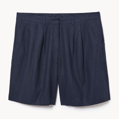 Women+ Linen Blend Pleated Trouser Short - Dark Navy