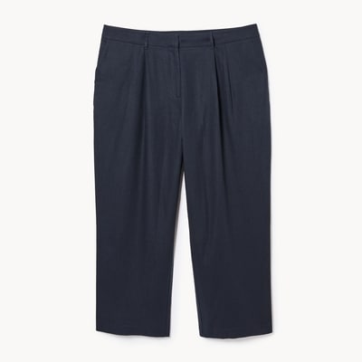 Pantalon plissé en lin mélangé Femmes+ - Marine foncé