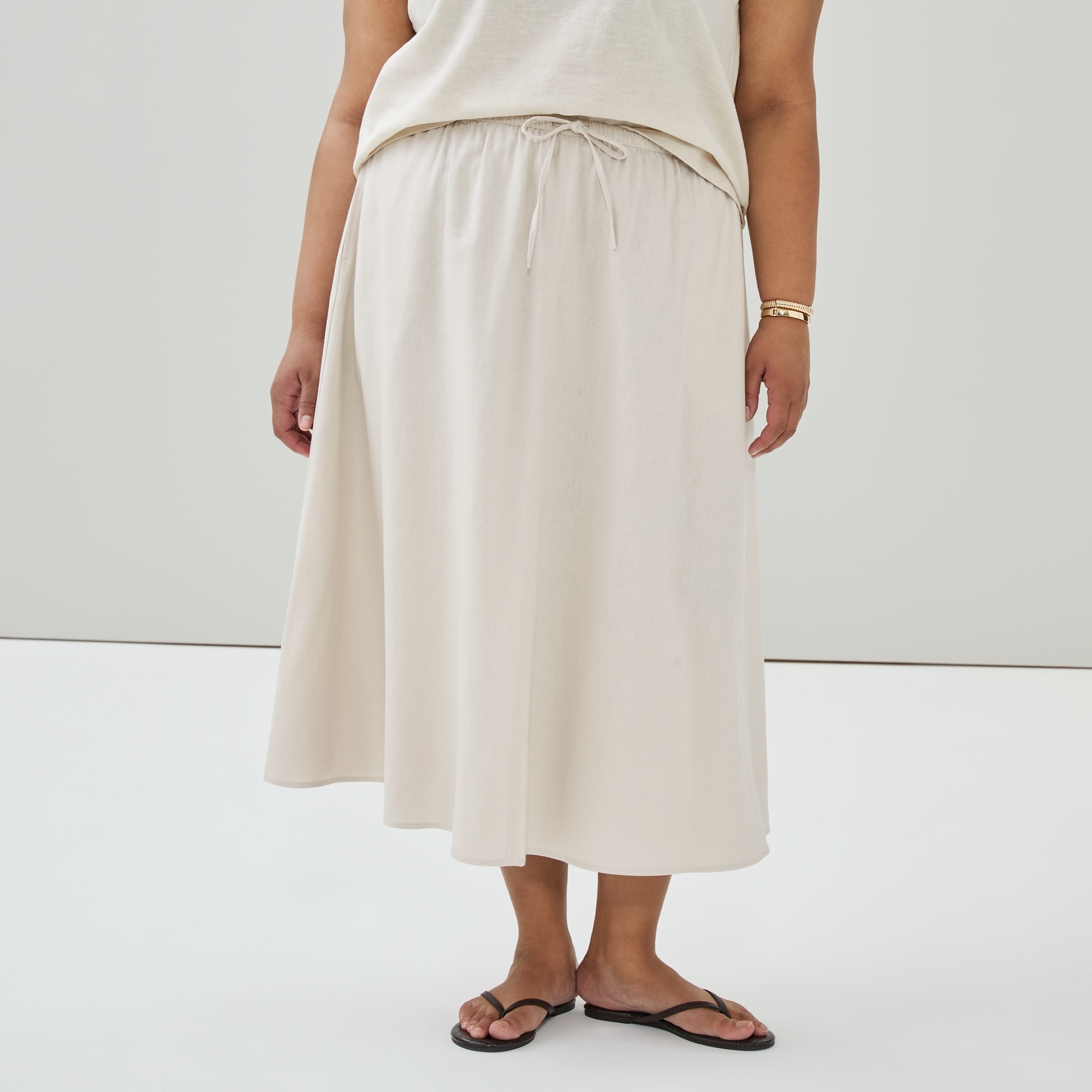 Women+ Linen Blend Midi Skirt in Linen from Joe Fresh