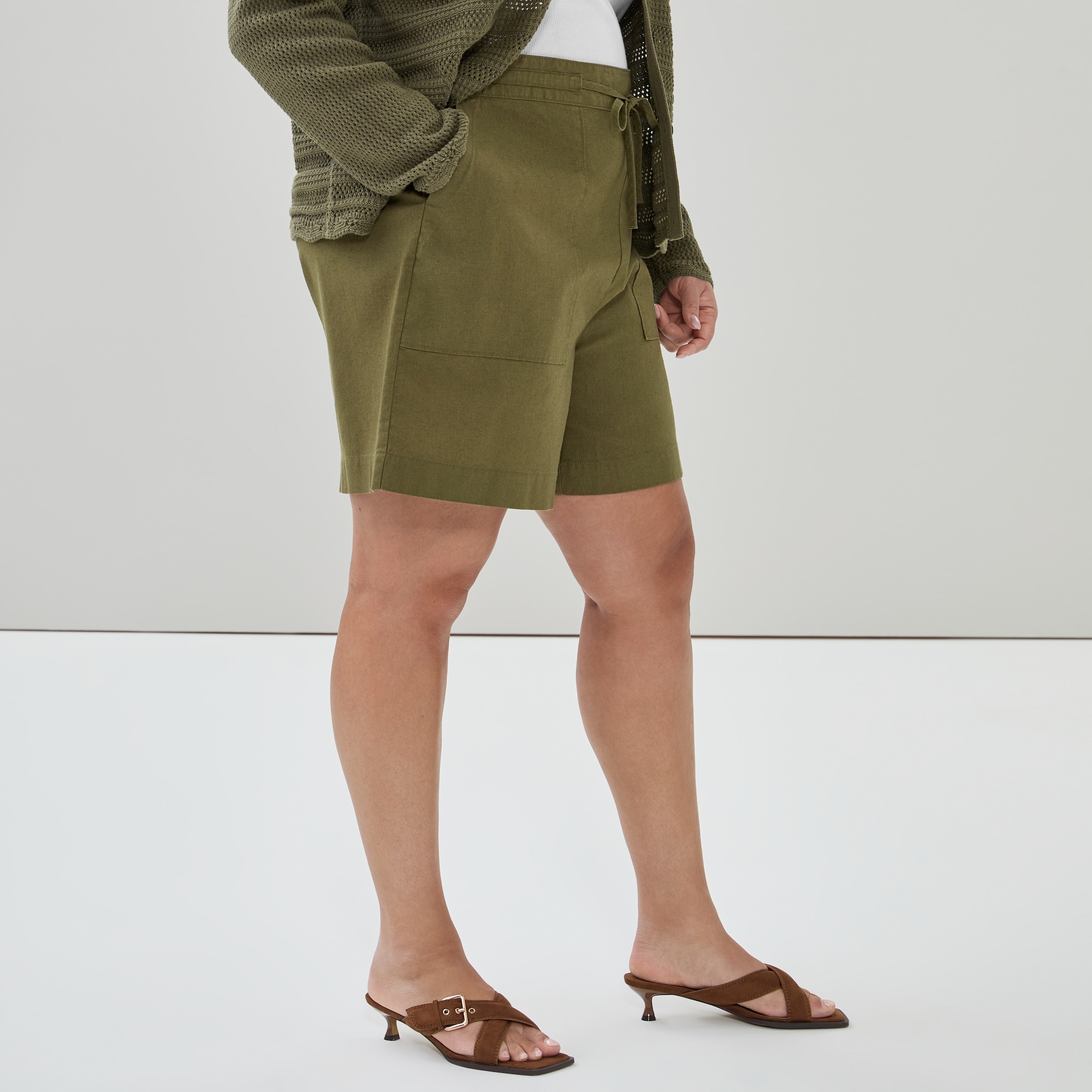 Women+ Linen Cotton Utility Short in Olive from Joe Fresh