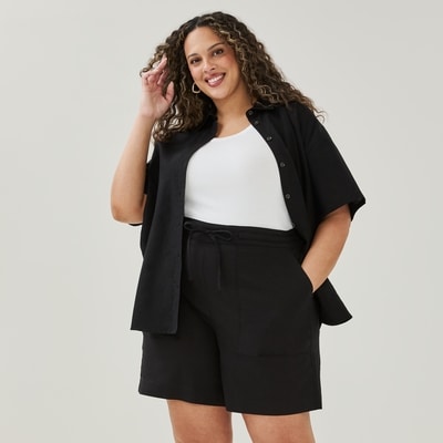 Short utilitaire en lin et coton Femmes+ - Noir JF