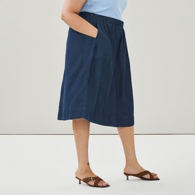 Women+ Chambray Dark Wash Midi Skirt - Dark Wash
