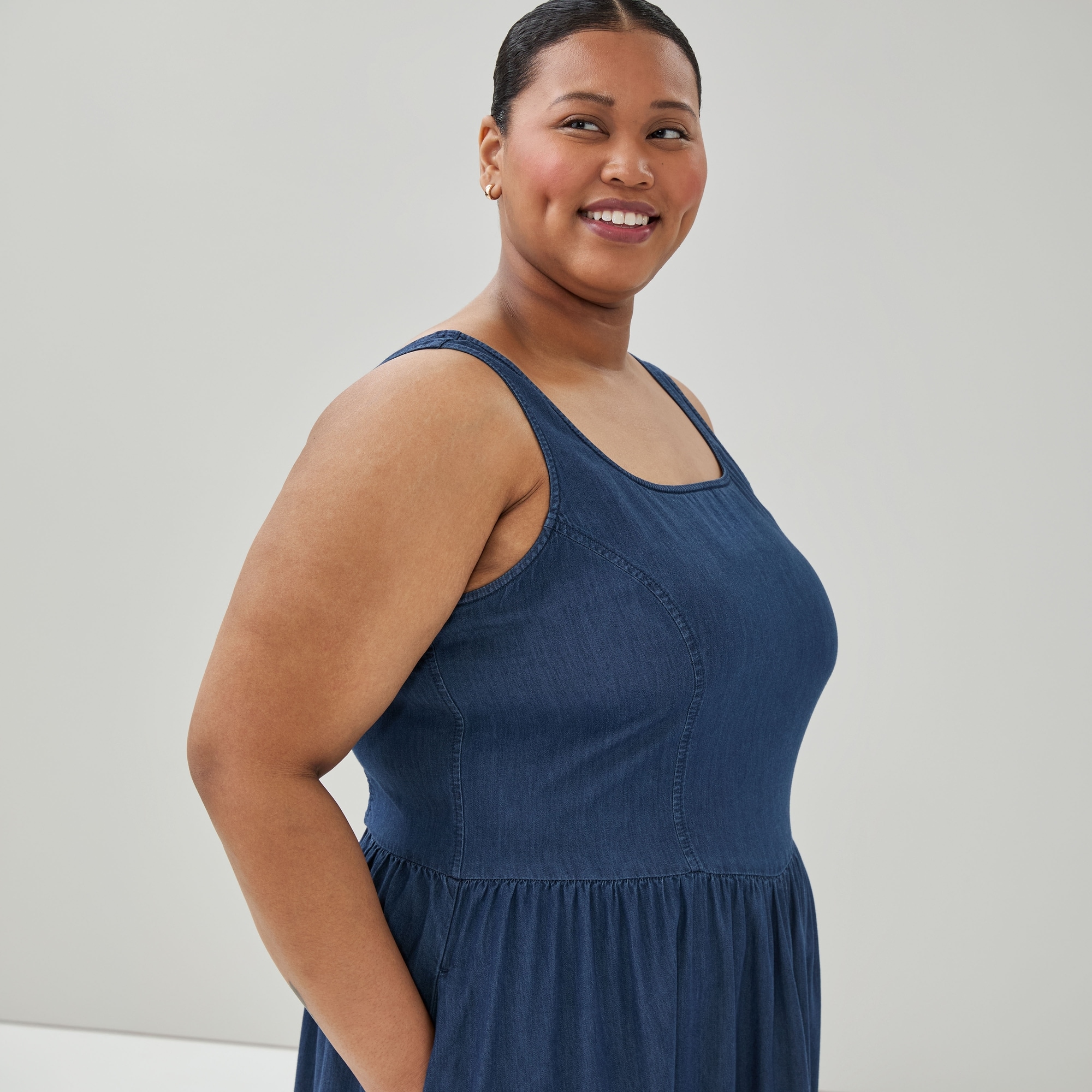 Women+ Chambray Tank Midi Dress in Dark Wash from Joe Fresh