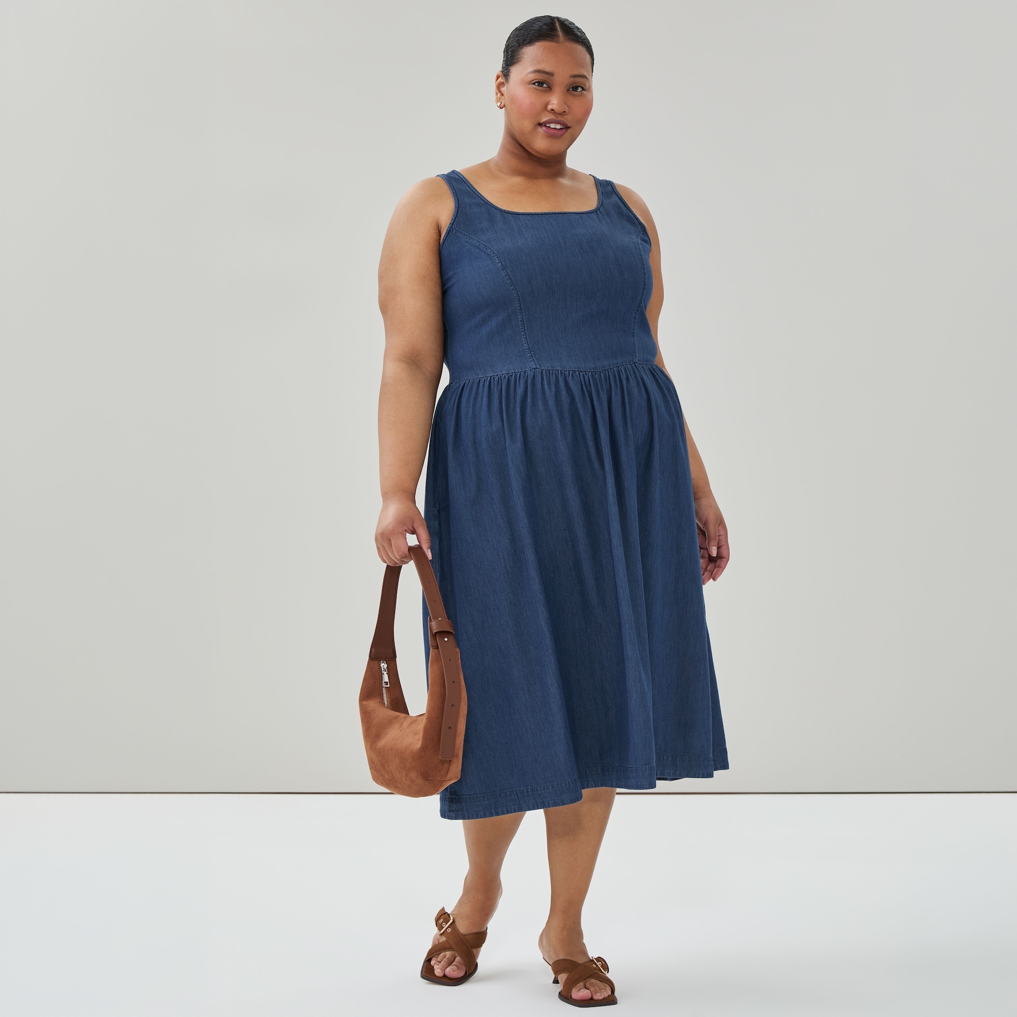 Women+ Chambray Tank Midi Dress in Dark Wash from Joe Fresh