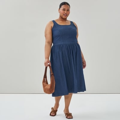 Women+ Chambray Tank Midi Dress - Dark Wash