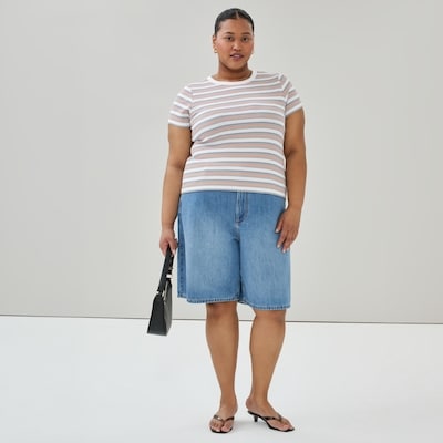 Women+ Ribbed Striped T-Shirt - White