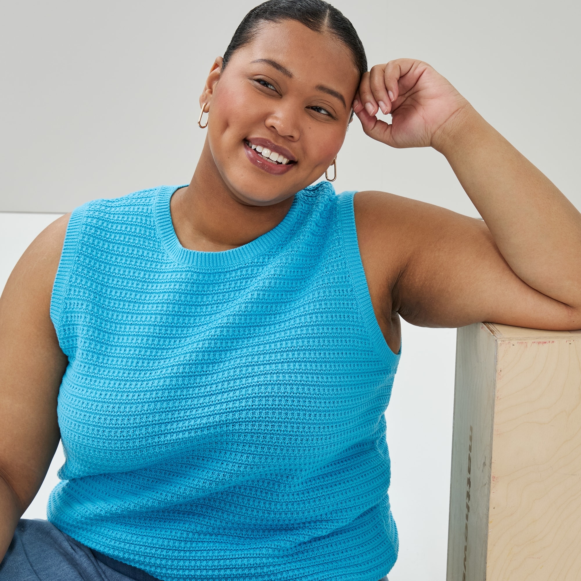 Women+ Novelty Crochet Tank in Bright Blue from Joe Fresh
