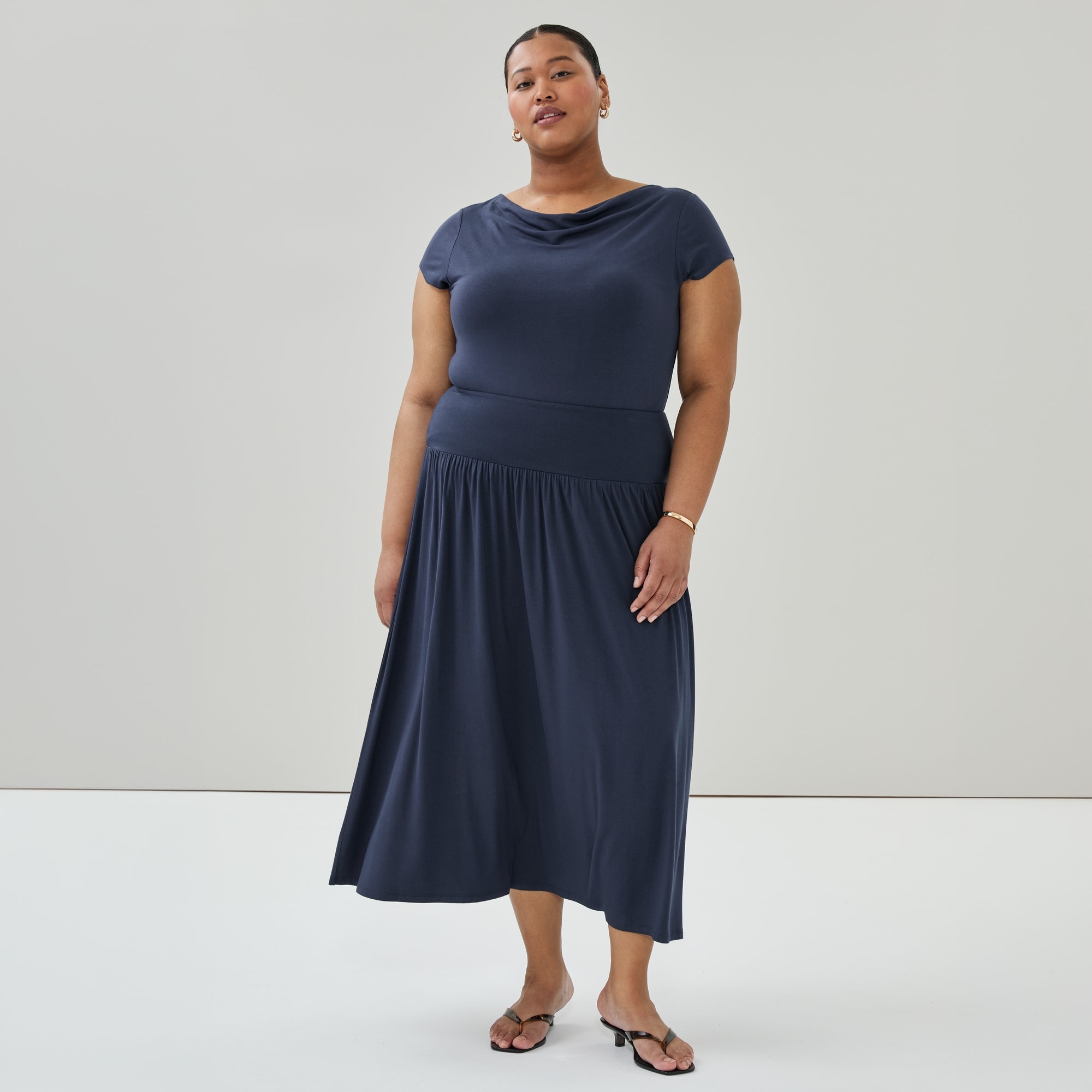 Women+ Drop Waist Maxi Skirt in Dark Navy from Joe Fresh
