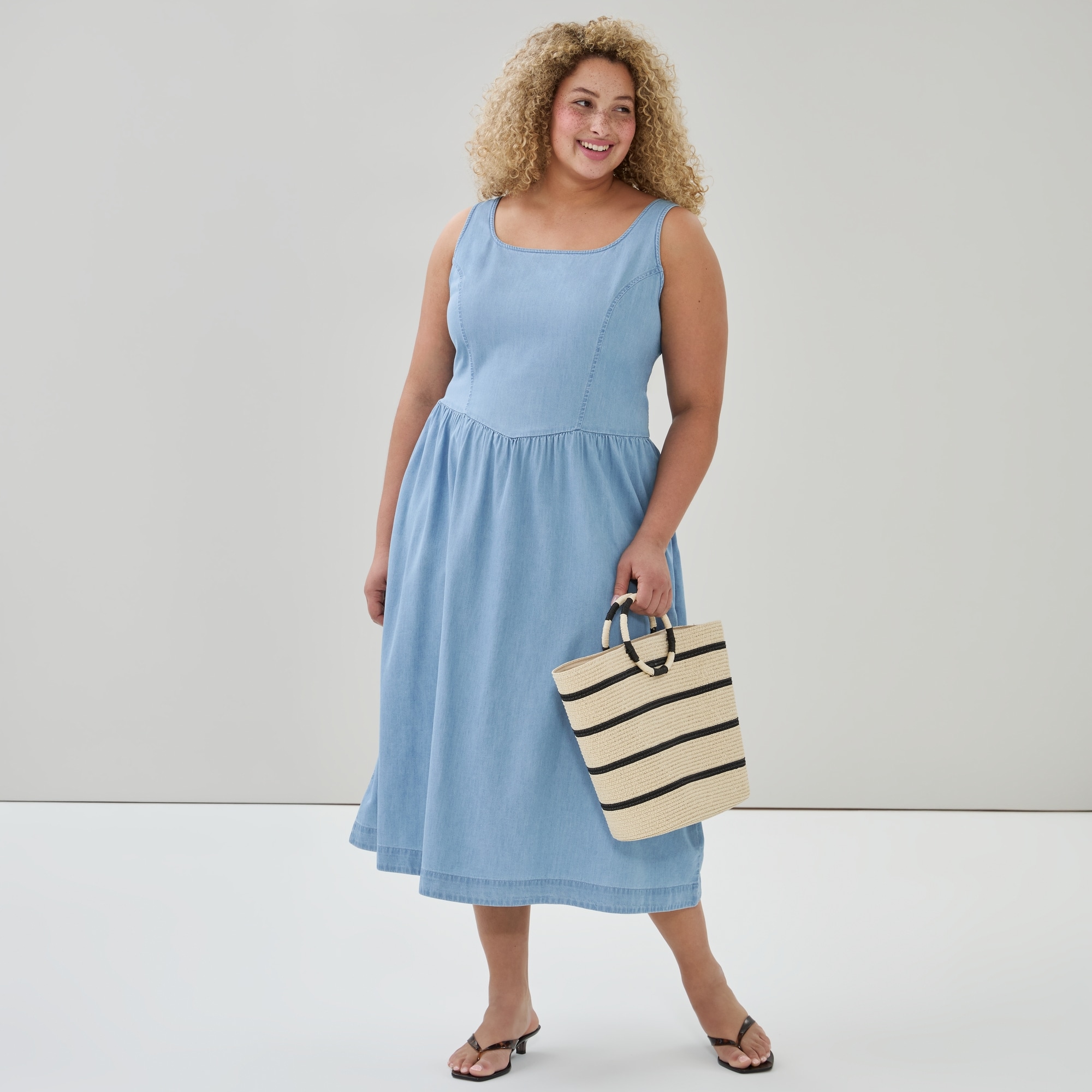 Women+ Chambray Tank Midi Dress in Light Wash from Joe Fresh