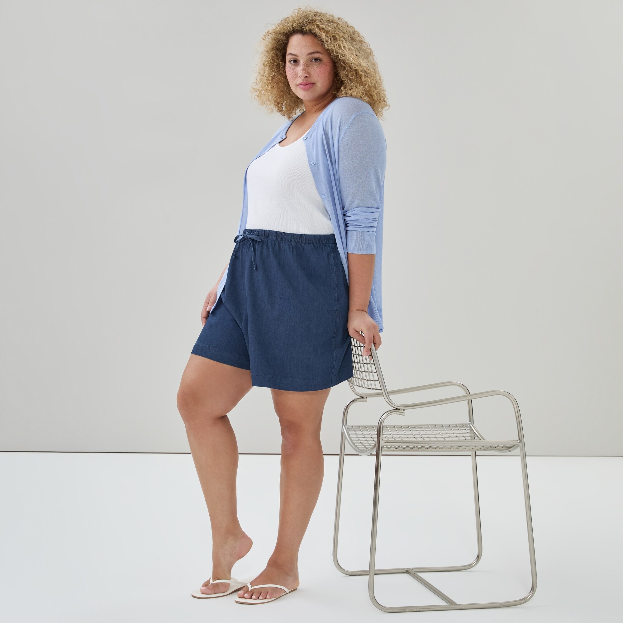 Short sans attache chambray délavé foncé Femmes+