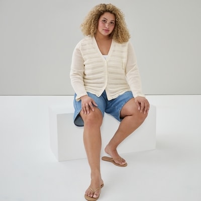 Women+ Crochet Long Sleeve Cardigan - Cream