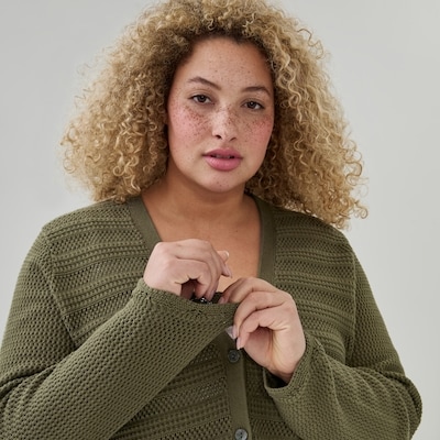Cardigan à manches longues en crochet Femmes+ - Olive