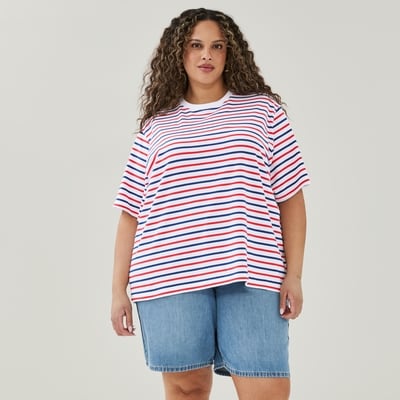 T-shirt ample à rayures Femmes+ - Blanc pur