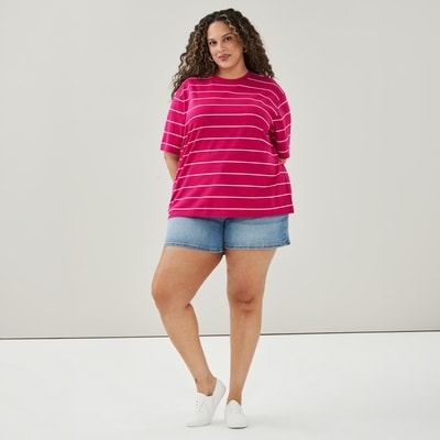 T-shirt ample à rayures Femmes+ - Rose Foncé
