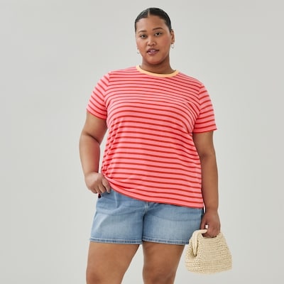 Women+ Striped Crewneck T-Shirt - Pink