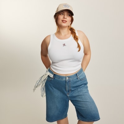 Cami côtelée brodée Femmes+ - Blanc pur