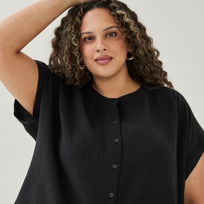 Women+ Gauze Dolman Top - JF Black