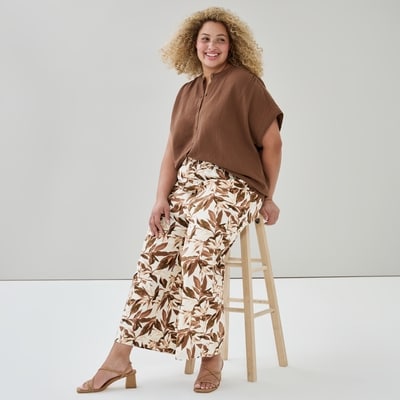 Women+ Gauze Dolman Top - Brown