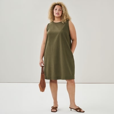 Robe droite midi en lin et coton Femmes+ - Olive
