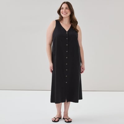 Women+ Button Front Midi Tank Dress - JF Black