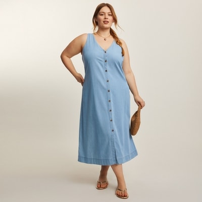 Women+ Soft Denim Midi Dress - Light Wash