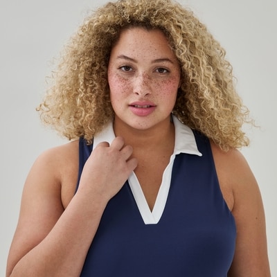Women+ Cropped Golf Polo Tank - Navy