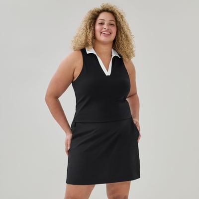 Women+ Cropped Golf Polo Tank - Black