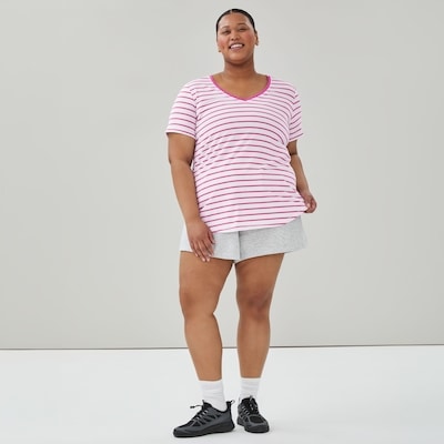 T-shirt sport rayé à col en V Femmes+ - Magenta