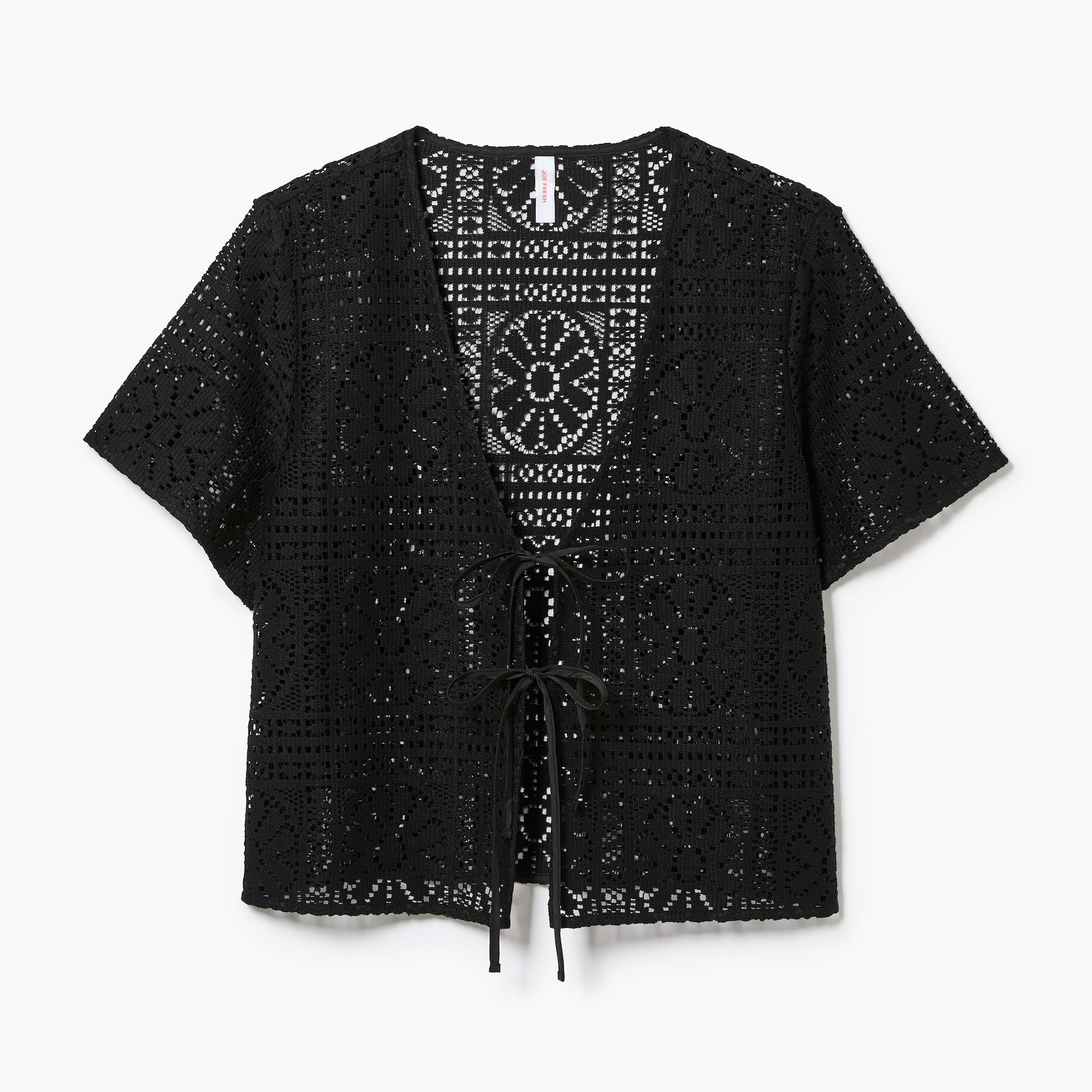 Cardigan cache-maillot crocheté in Noir from Joe Fresh