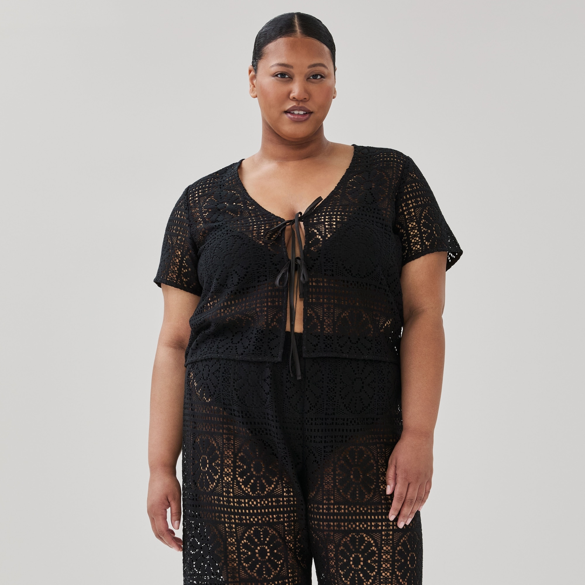 Women+ Crochet Cover-Up Cardigan in Black from Joe Fresh