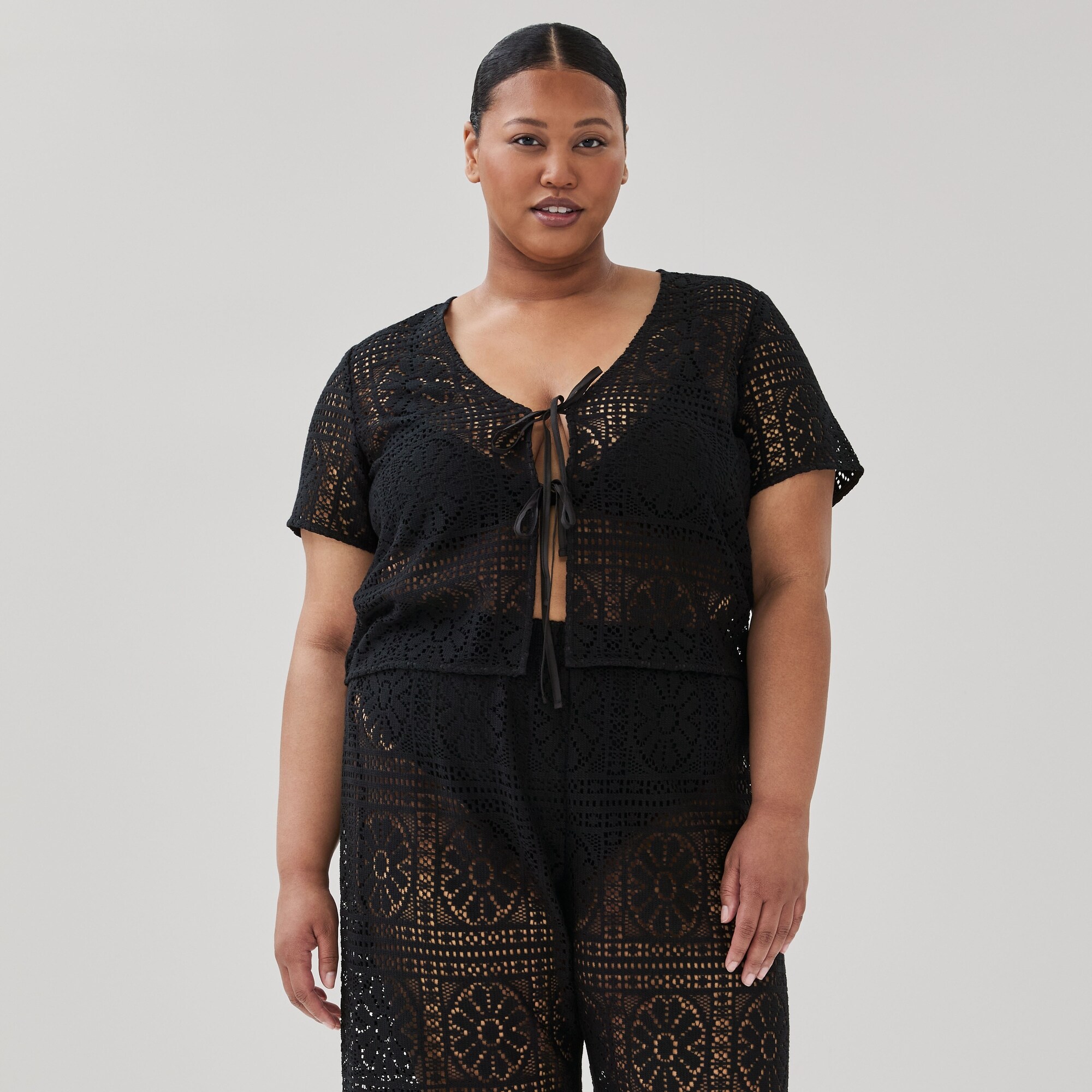 Cardigan cache-maillot crocheté Femmes+