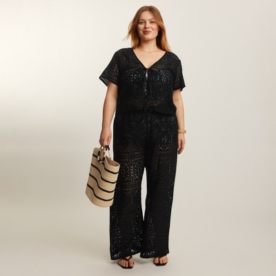 Women+ Crochet Cover-Up Cardigan - Black