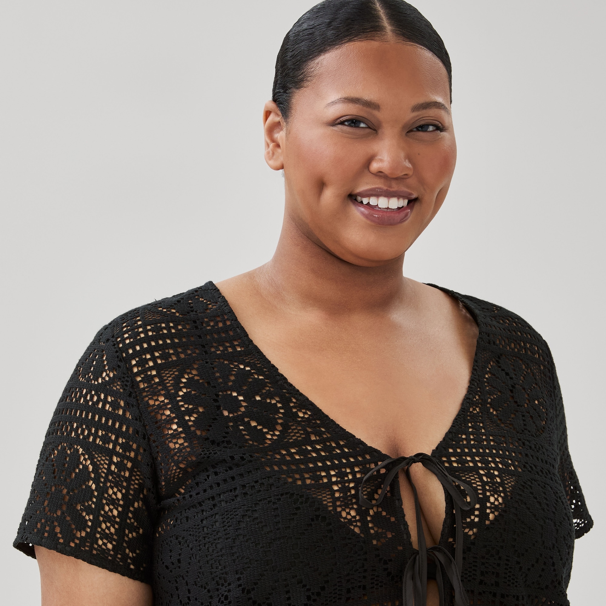 Women+ Crochet Cover-Up Cardigan in Black from Joe Fresh