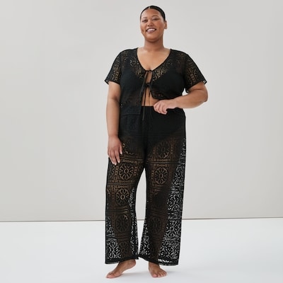 Women+ Crochet Cover-Up Pant - Black