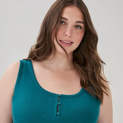 Cami de nuit côtelée en modal col boutonné Femmes+ - Bleu sarcelle foncé