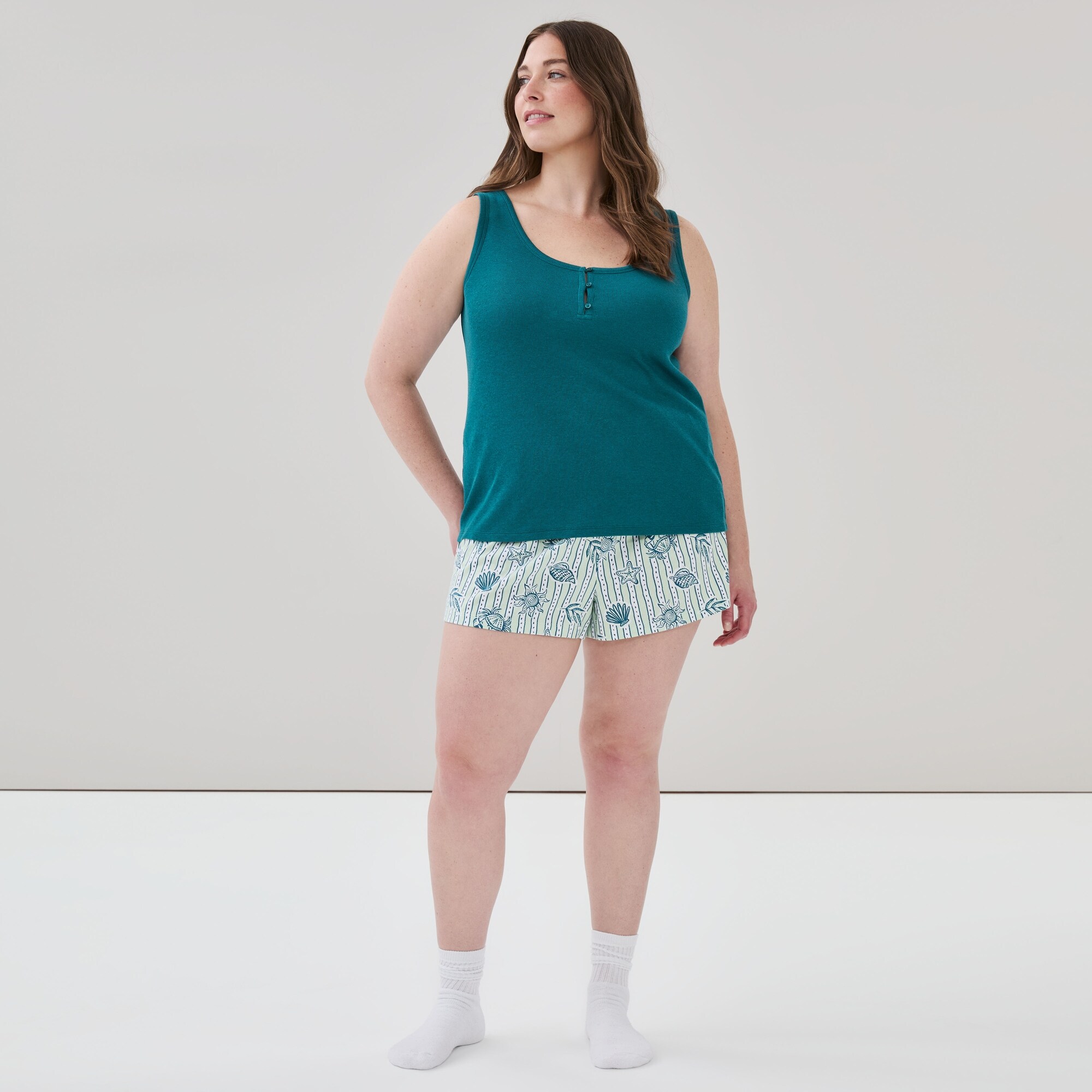 Cami de nuit côtelée en modal col boutonné Femmes+