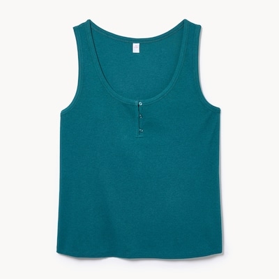 Cami de nuit côtelée en modal col boutonné Femmes+ - Bleu sarcelle foncé