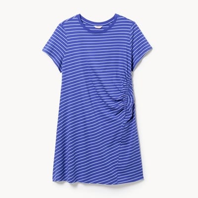 Women+ Striped Ruched T-Shirt Dress - Blue