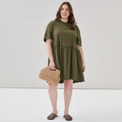 Women+ Eyelet Mini Dress - Olive