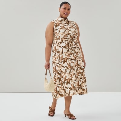 Women+ Linen Cotton Midi Dress - Light Brown