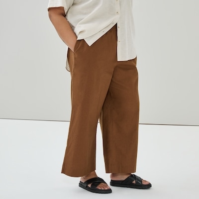 Pantalon à jambe large en lin et coton Femmes+ - Brun