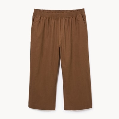 Pantalon à jambe large en lin et coton Femmes+ - Brun