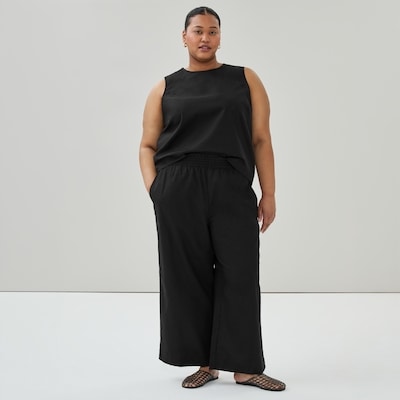 Pantalon à jambe large en lin et coton Femmes+ - Noir JF