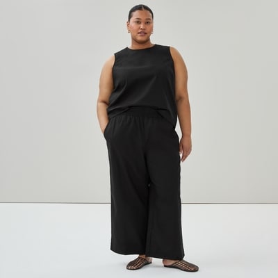 Pantalon à jambe large en lin et coton Femmes+ - Noir JF