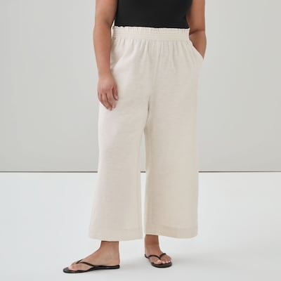 Pantalon à jambe large en lin et coton Femmes+ - Tilleul