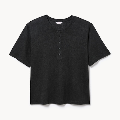 Women+ Linen Blend Henley T-Shirt - JF Black