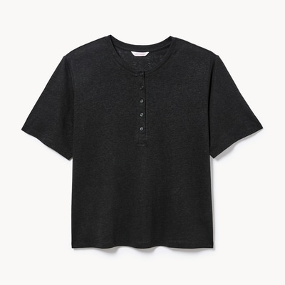 Women+ Linen Blend Henley T-Shirt - JF Black